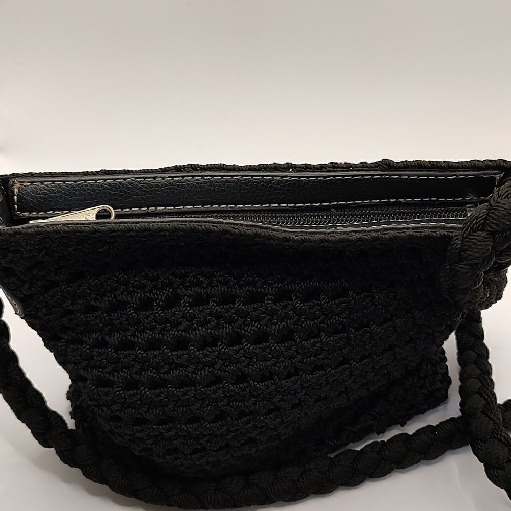 Luxy Black Crochet and Leather Shoulder Bag - Picture 3 of 9